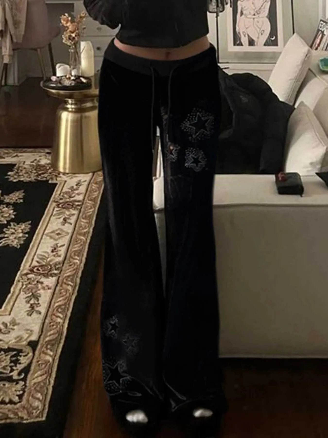 Pantalon velours gothique pentagramme Y2K